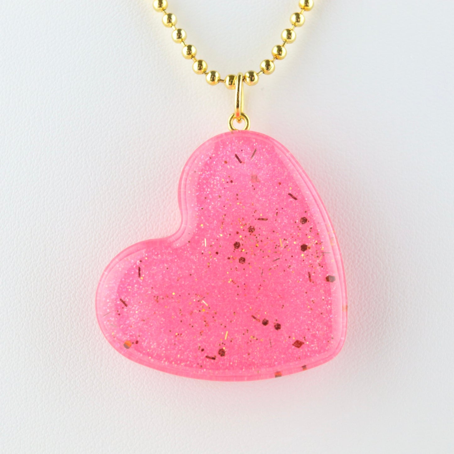 OG Heart Glitter Necklace – Pink Sparkle with Gold Hardware NGH-1007