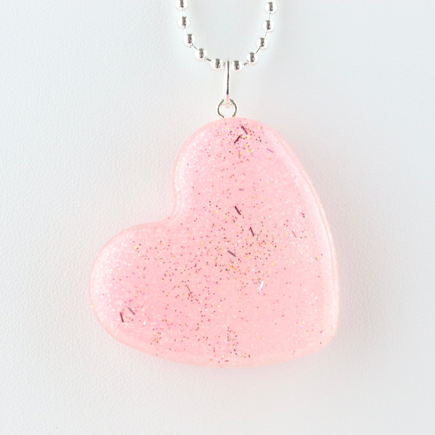 OG Heart Glitter Necklace – Pink Sparkles with Silver Hardware NSH1032