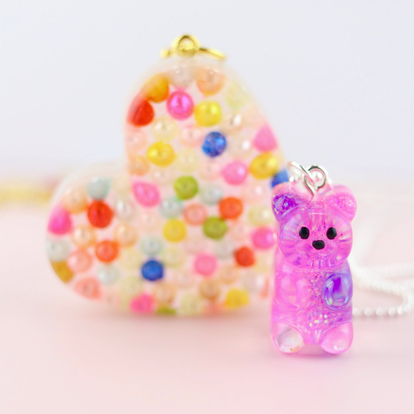 OG Heart Glitter Necklace – Pink Sparkles with Gold Hardware NGH1003