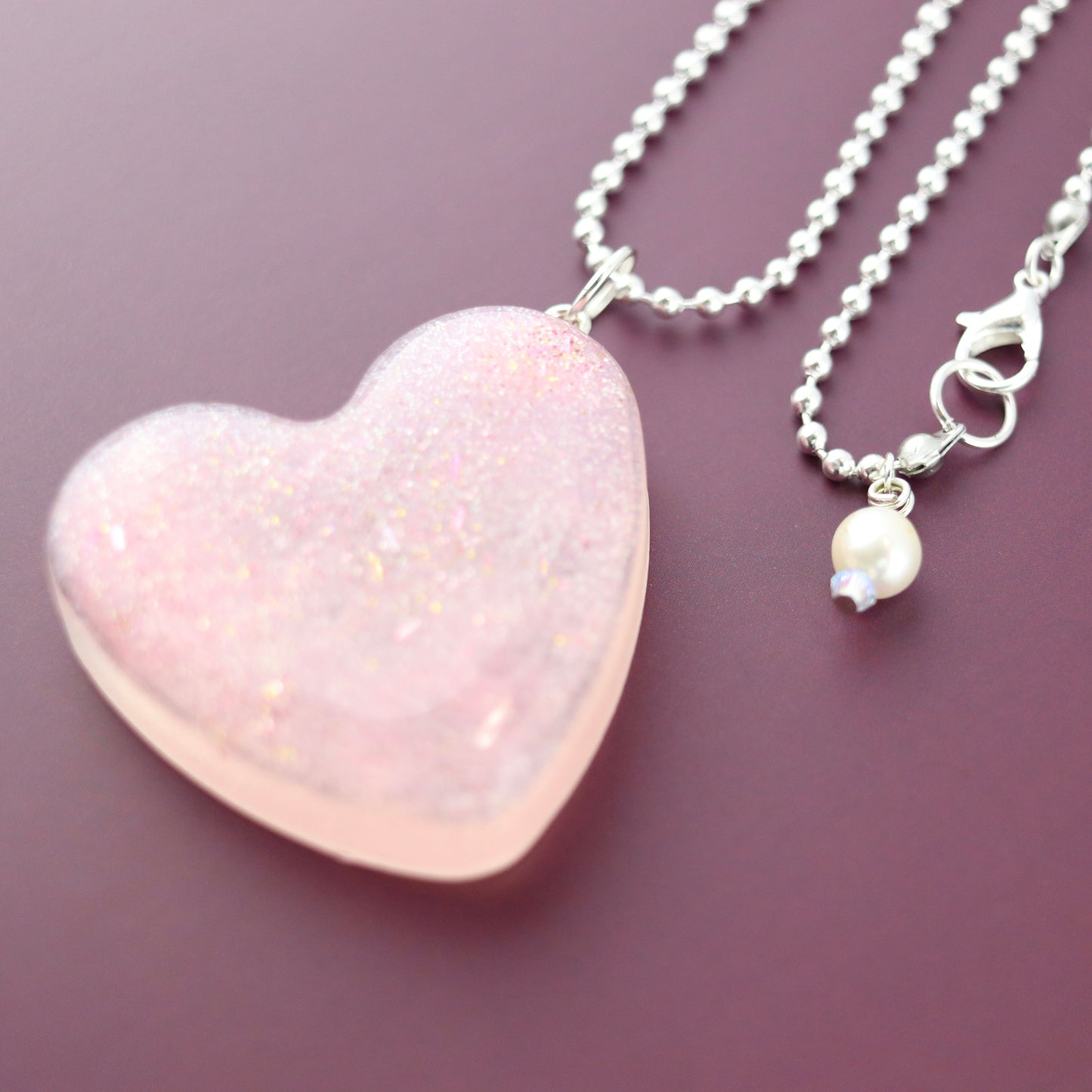 OG Heart Glitter Necklace – Pink Sparkles with Silver Hardware NSH1032