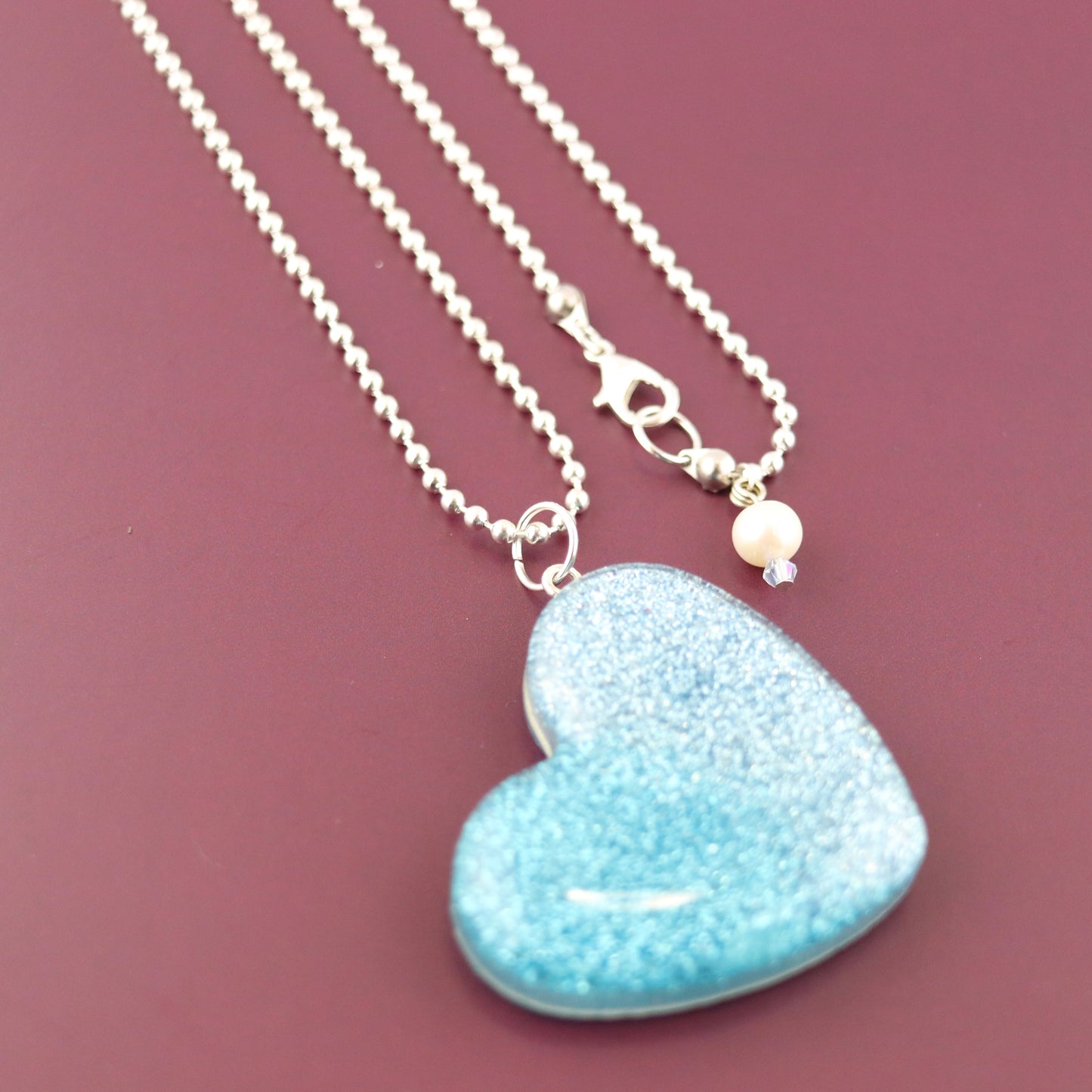 “Ocean Kelly Blue” OG Heart Necklace – with Silver Hardware NSH-1026