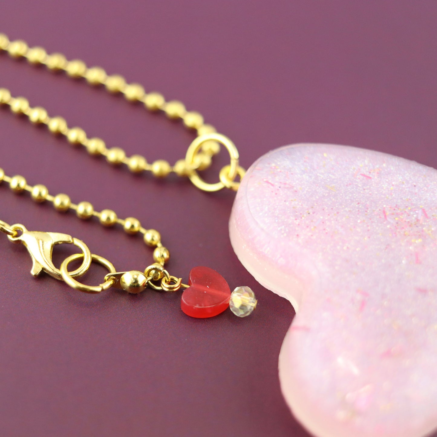 OG Heart Glitter Necklace – Light Pink Sparkles with Gold Hardware NGH-1004