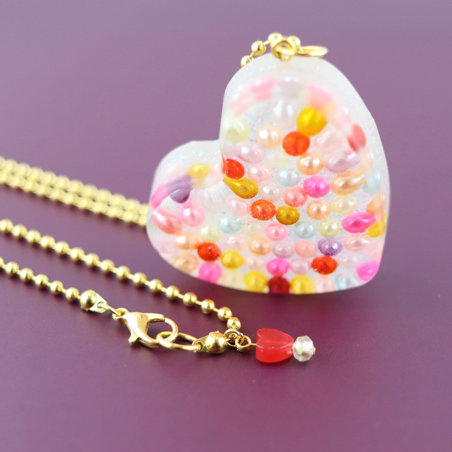 “Pearlized Spectrum” OG Heart Necklace – with Gold Hardware NGH-1012