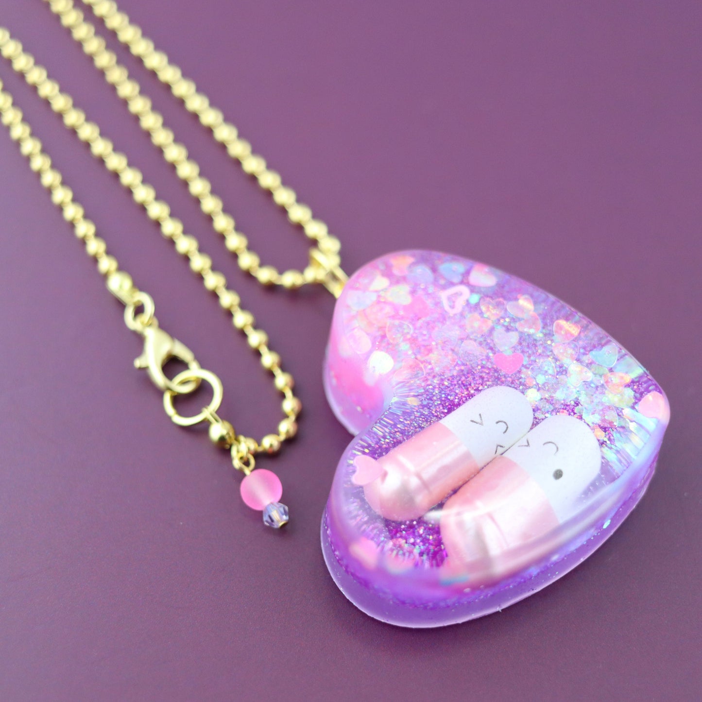 “Electro Pill Pop” OG Heart Necklace – with Gold Hardware NGH-1016