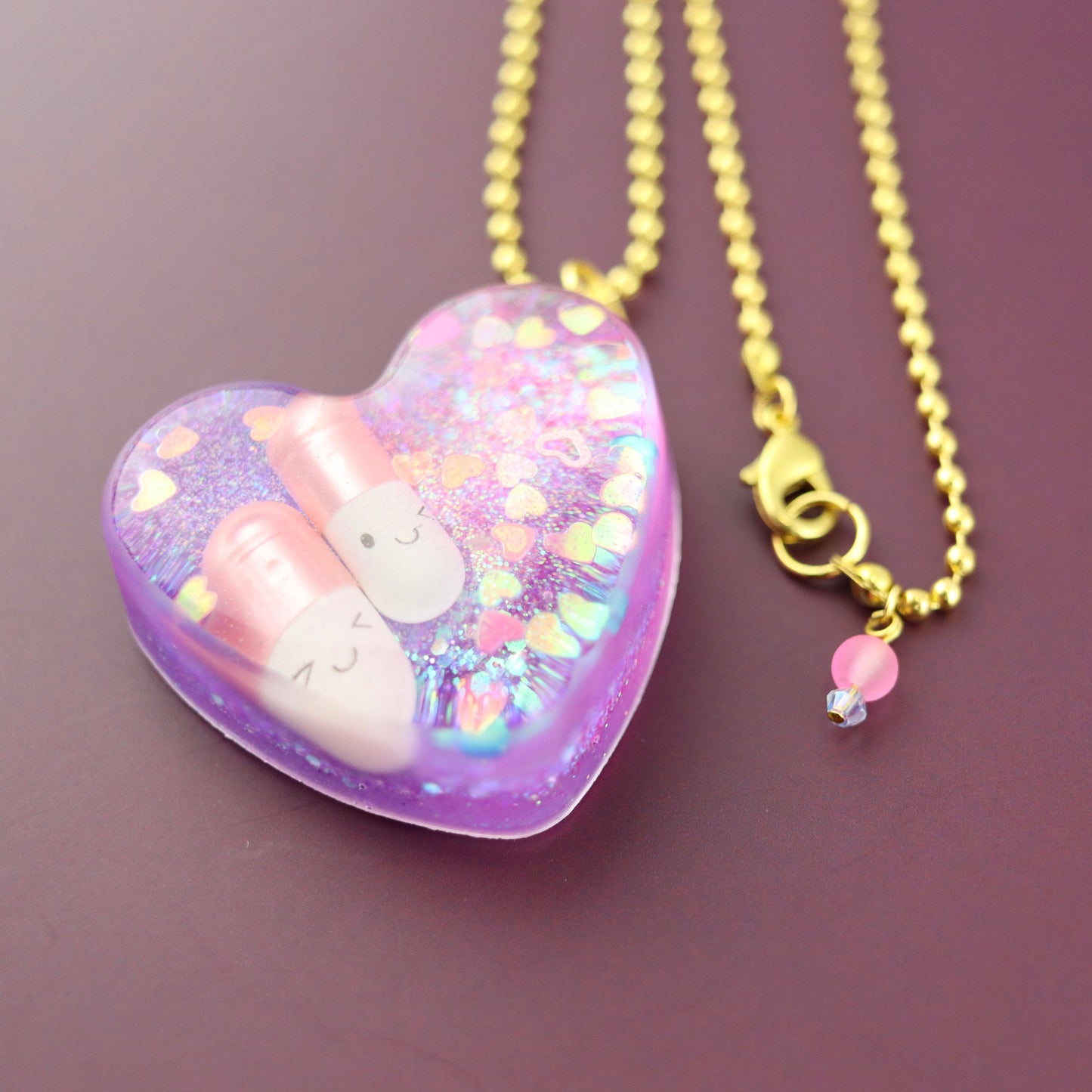 “Electro Pill Pop” OG Heart Necklace – with Gold Hardware NGH-1015
