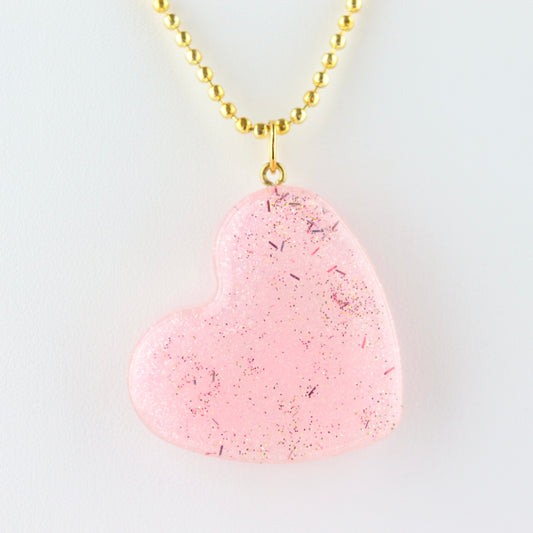 OG Heart Glitter Necklace – Pink Sparkles with Gold Hardware NGH1003