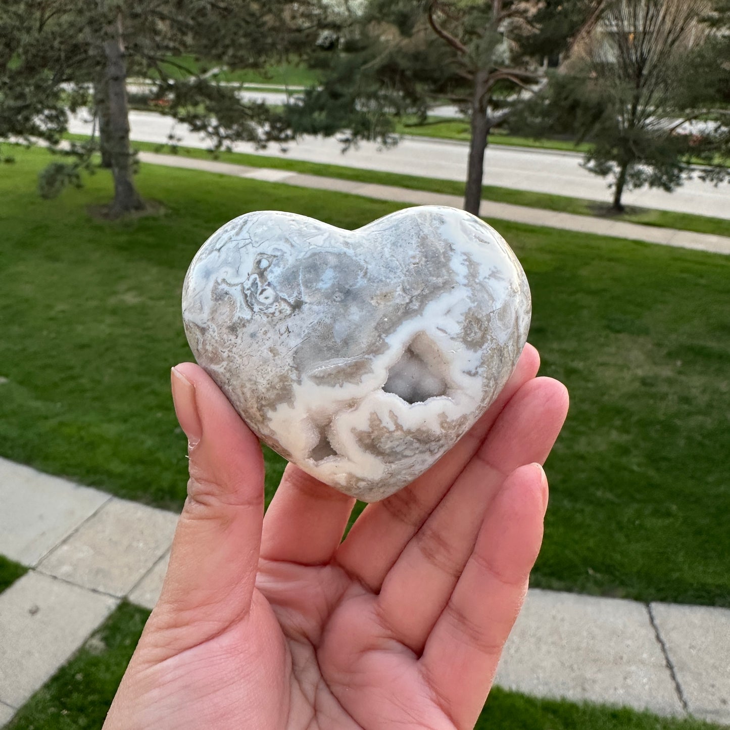 White Ocean Jasper Heart with Druzy