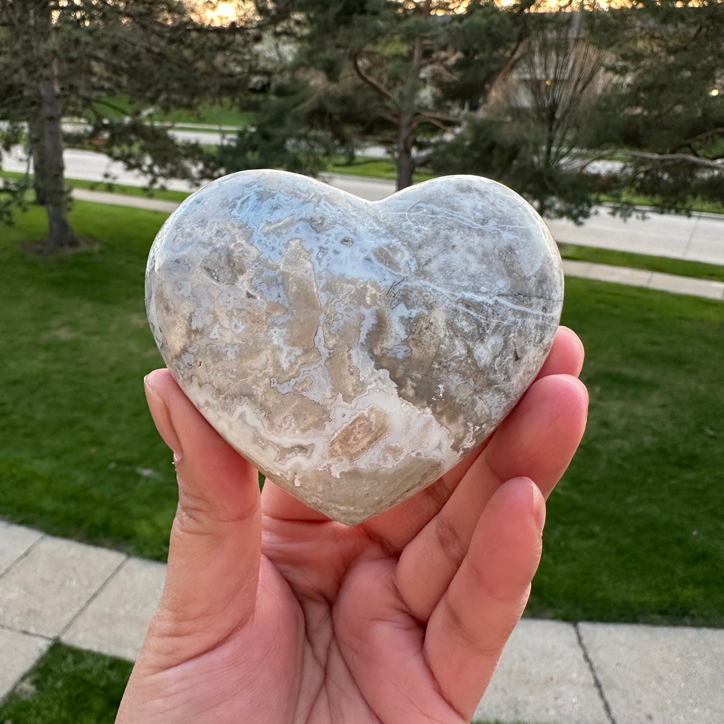 White Ocean Jasper Heart with Druzy