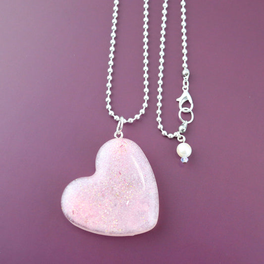 OG Heart Glitter Necklace – Pink Sparkles with Silver Hardware NSH1032