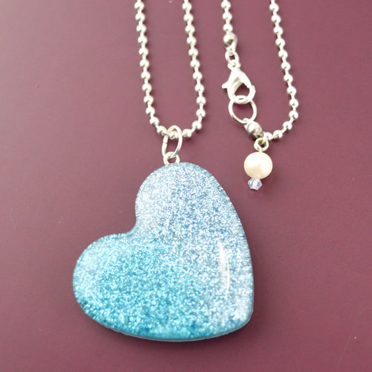 “Ocean Kelly Blue” OG Heart Necklace – with Silver Hardware NSH-1026