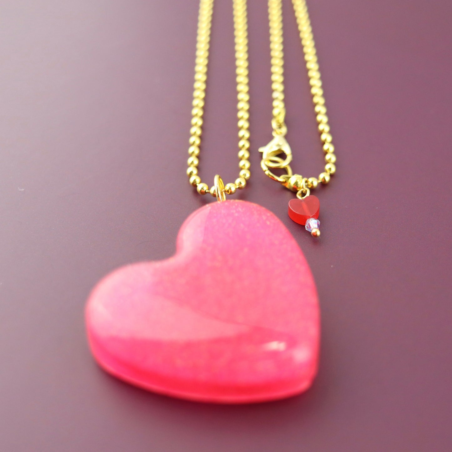 OG Heart Glitter Necklace – Pink Sparkle with Gold Hardware NGH-1006