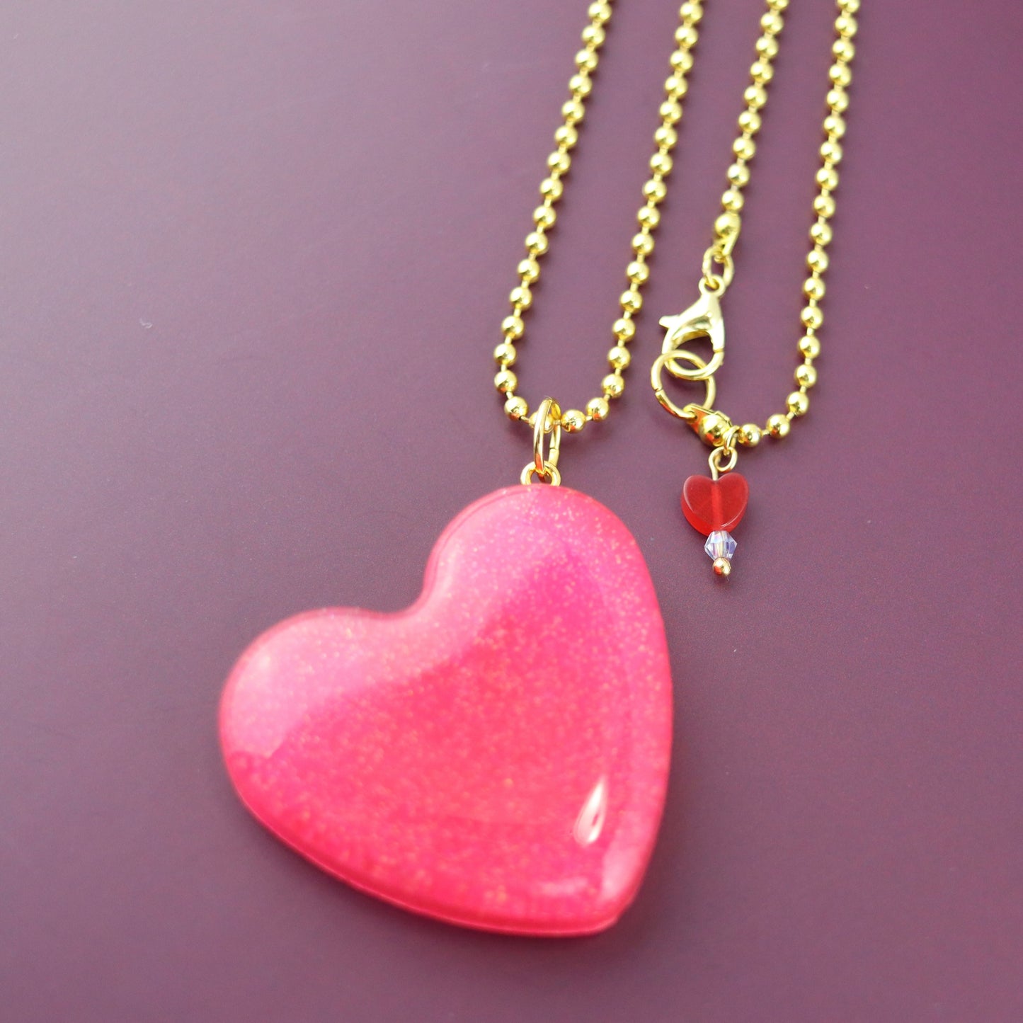 OG Heart Glitter Necklace – Pink Sparkle with Gold Hardware NGH-1006