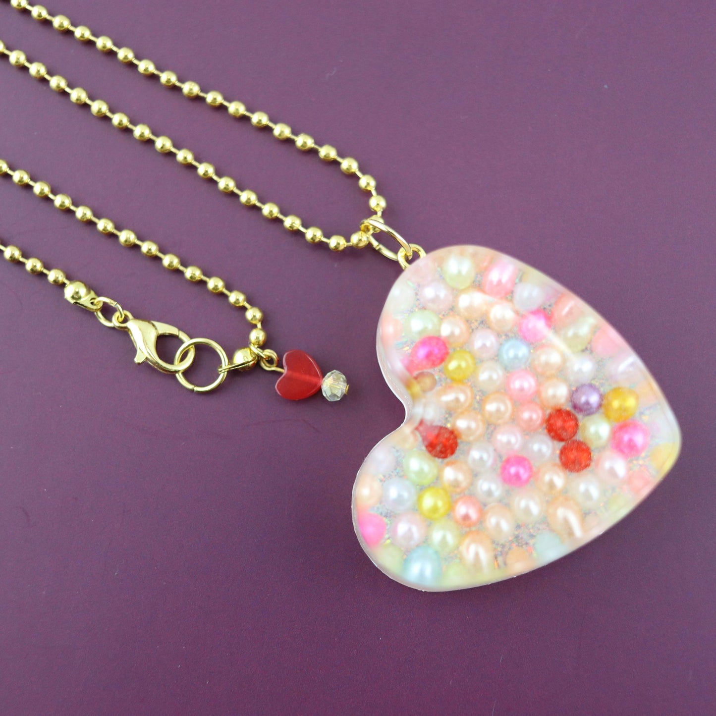 “Pearlized Spectrum” OG Heart Necklace – with Gold Hardware NGH-1010