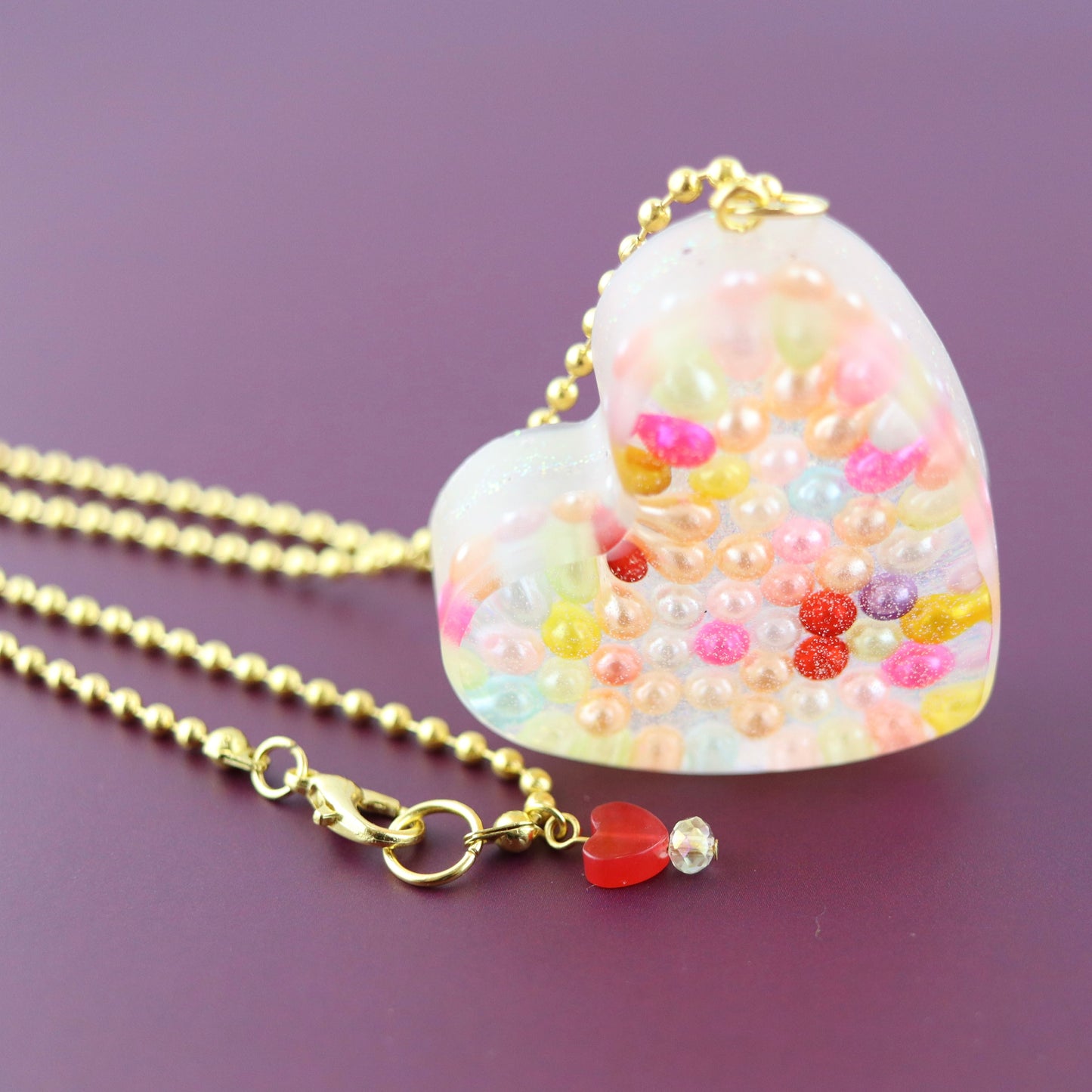 “Pearlized Spectrum” OG Heart Necklace – with Gold Hardware NGH-1010