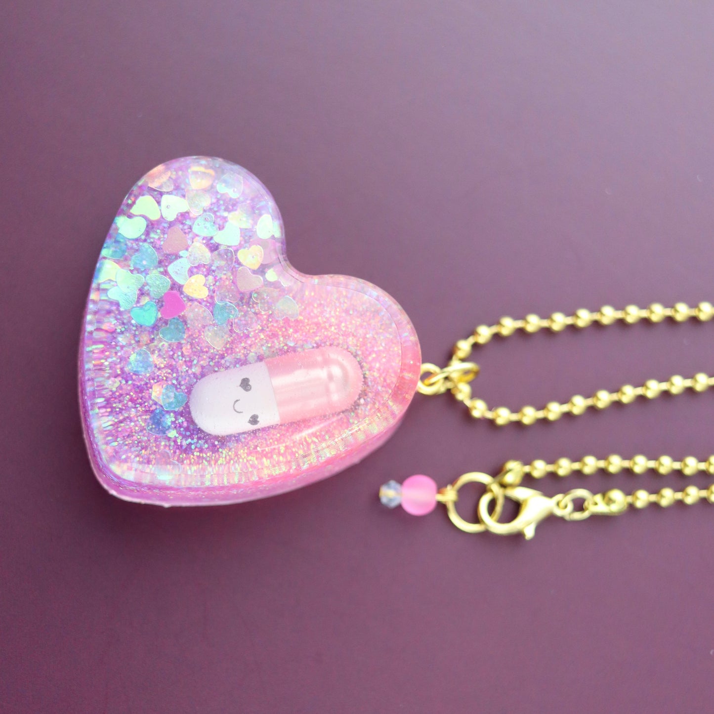“Electro Pill Pop” OG Heart Necklace – with Gold Hardware NGH-1014