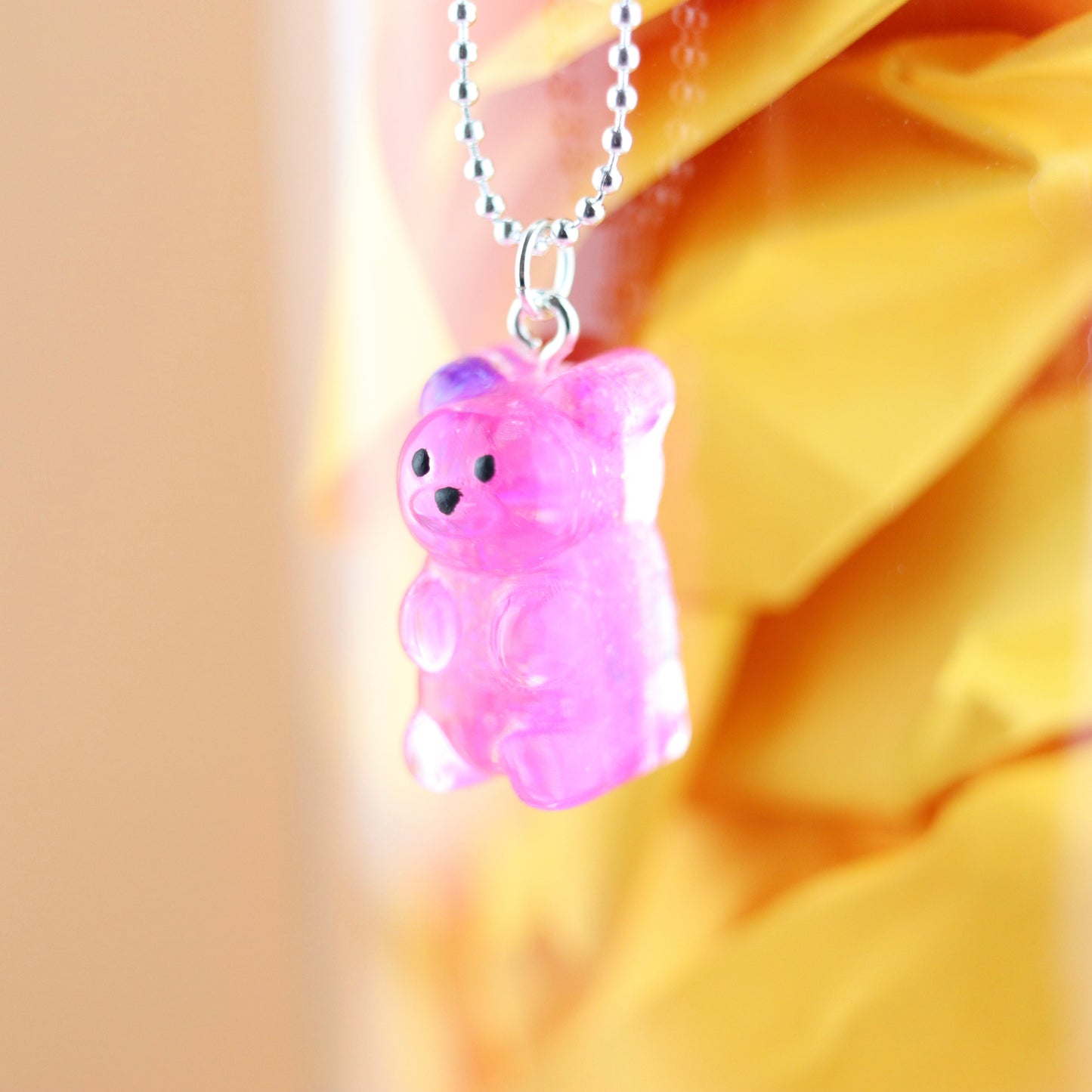 Teeny Gummy Bear Necklace with Silver Hardware