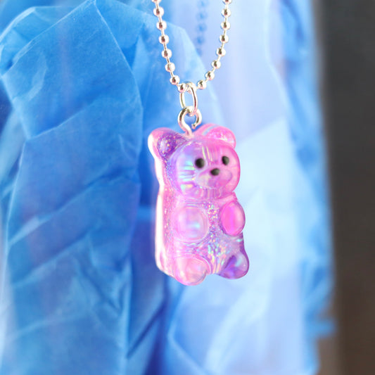 Teeny Gummy Bear Necklace with Silver Hardware